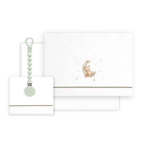 [03331-13] TRIPTICO CUNA ESTAMPADO OSO LUNA ESTRELLAS + CHUPETERO BLANCO-VERDE INTERBABY