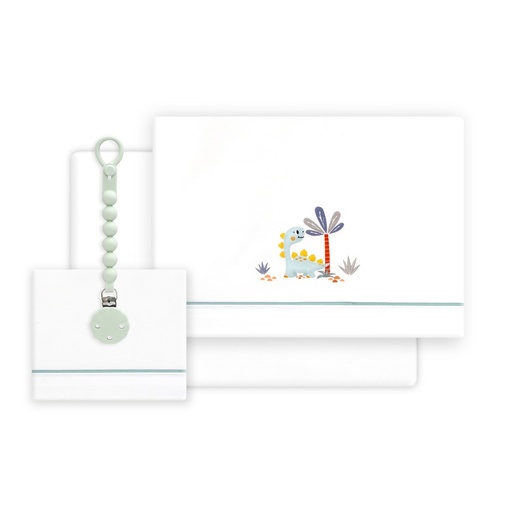 [03332-13] TRIPTICO CUNA ESTAMPADO DINOSAURIO PALMERA + CHUPETERO BLANCO-VERDE INTERBABY