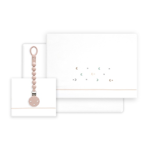 [03335-12] TRIPTICO CUNA ESTRELLA LUNA MULTICOLOR + CHUPETERO BLANCO-ROSA INTERBABY