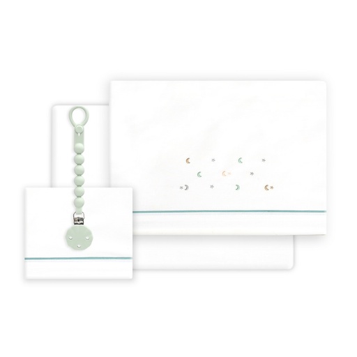 [03335-13] TRIPTICO CUNA ESTRELLA LUNA MULTICOLOR + CHUPETERO BLANCO-VERDE INTERBABY
