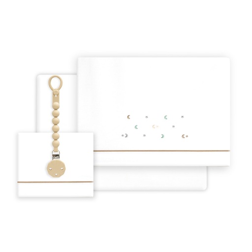[03335-15] TRIPTICO CUNA ESTRELLA LUNA MULTICOLOR + CHUPETERO BLANCO-BEIGE INTERBABY