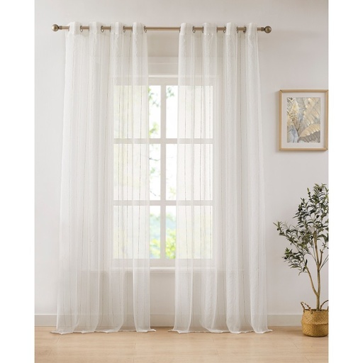 [VD-5372-CRUDO] VISILLO RAYAS LACE CON OLLAOS VD-5372 CRUDO 140X265 CAMALTEX