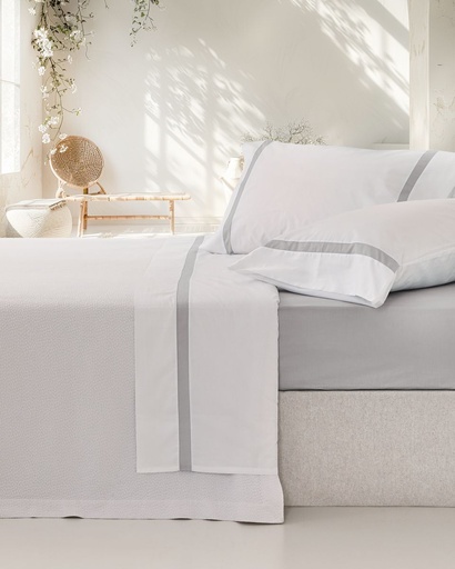JUEGO SÁBANAS 100% ALGODÓN PERCAL PEINADO 200 HILOS BLANCO-GRIS VIDAL HOME