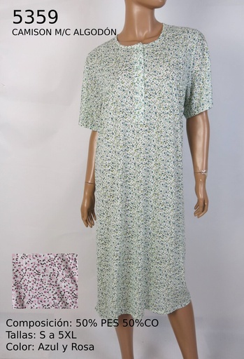 CAMISÓN ALGODÓN FLORAL MANGA CORTA 5359 LIN