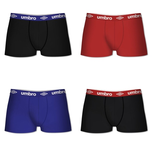 PACK 4 BOXER HOMBRE ALGODÓN GLD AZUL+ROJO+NEGRO UMBRO