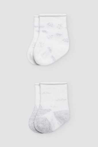 [62822BLGRIS-T000] CALCETIN RECIEN NACIDO PACK 2 62822 BLANCO-GRIS YSABEL MORA
