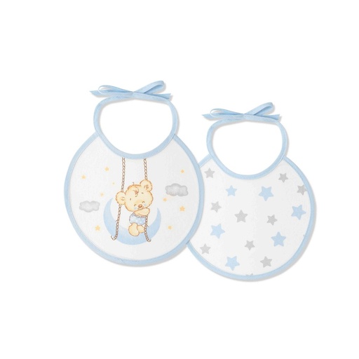 [00361-01] PACK 2 BABEROS OSITO LUNA ESTRELLAS 20X20 AZUL INTERBABY