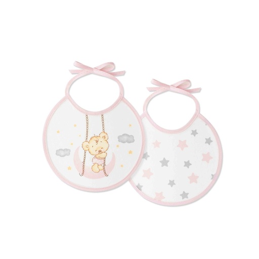 [00361-02] PACK 2 BABEROS OSITO LUNA ESTRELLAS 20X20 ROSA INTERBABY