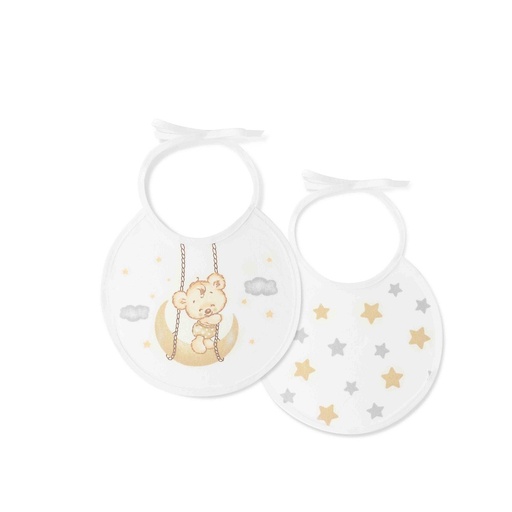 [00361-05] PACK 2 BABEROS OSITO LUNA ESTRELLAS 20X20 BEIGE INTERBABY