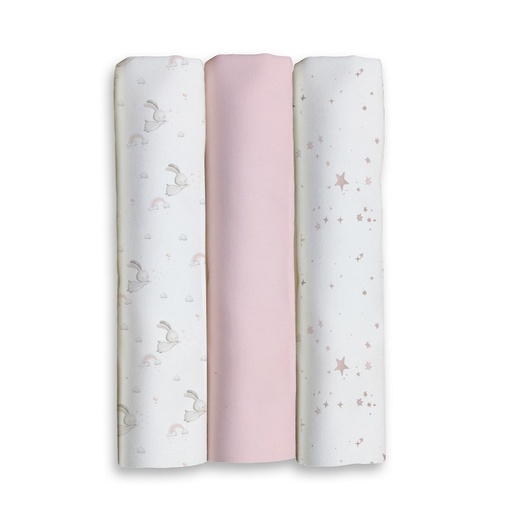 [98979-02] PACK 3 GASAS 80X80 CONEJITOS ESTRELLAS ROSA INTERBABY