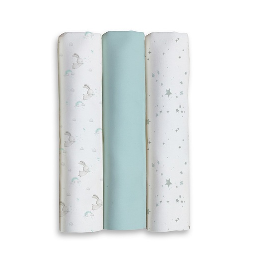 [98979-03] PACK 3 GASAS 80X80 CONEJITOS ESTRELLAS VERDE INTERBABY