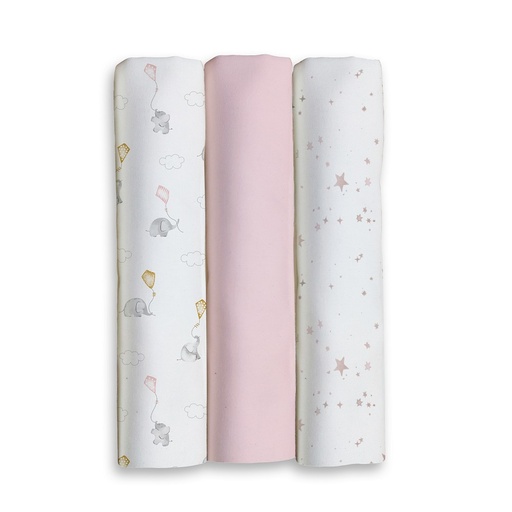 [98981-02] PACK 3 GASAS 80X80 ELEFANTES ESTRELLAS ROSA INTERBABY