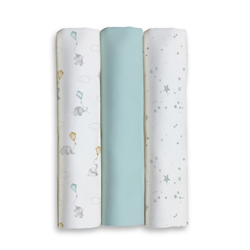 [98981-03] PACK 3 GASAS 80X80 ELEFANTES ESTRELLAS VERDE INTERBABY