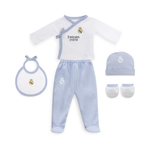 [RMSET010-01] SET REGALO 5 PCS 100% ALG. T 0-6M AZUL REAL MADRID
