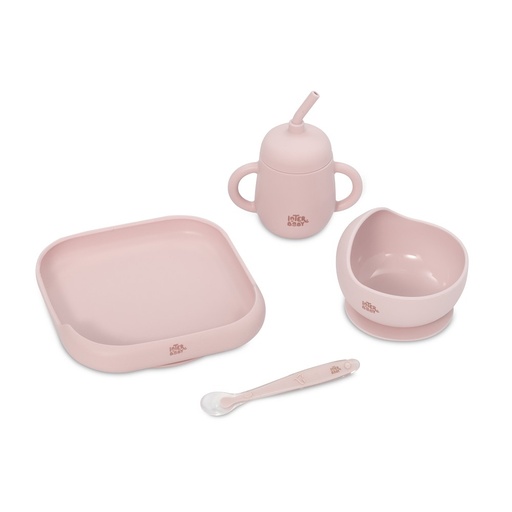 [SET57-02] SET VAJILLA 4 PCS DE SILICONA MOCKUP ROSA INTERBABY