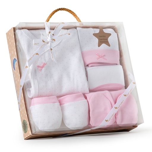 [SET24-02] SET REGALO 5 PCS 100% ALG. T 0-6M TOPOS BAMBOO ROSA INTERBABY