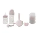 SET 6 PIEZAS BIBERONES+PORTACHUPETES+BROCHE+CHUPETE+DOSIFICADOR MODELO FLORES PETALOS ROSA INTERBABY